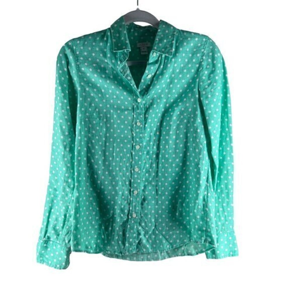 J. Crew Factory Womens Tops Size XS‎ Linen Polka Dot Button Front